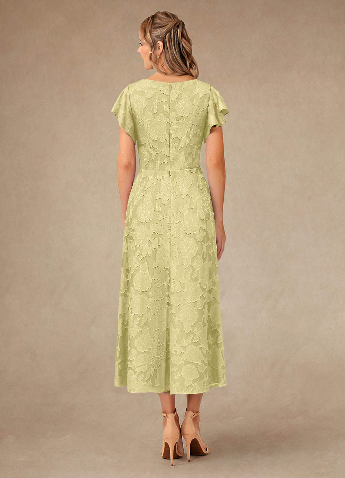 Vera A-Line V-Neck Floral Burnout Mother of the Bride Dress in Lemon Sorbet
