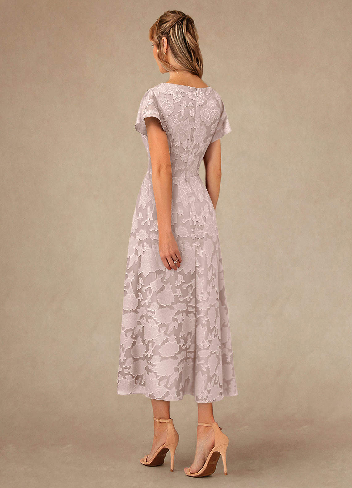 Vera A-Line V-Neck Floral Burnout Mother of the Bride Dress in Blushing Pink