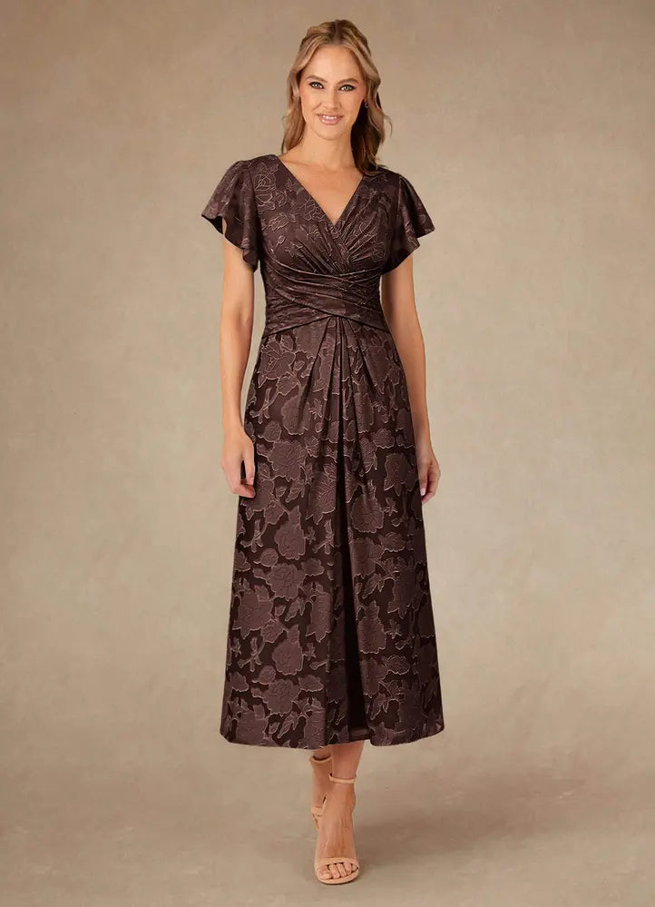 Vera A-Line V-Neck Floral Burnout Mother of the Bride Dress in Ganache