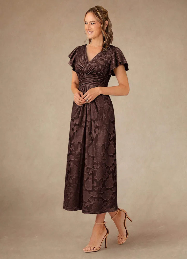 Vera A-Line V-Neck Floral Burnout Mother of the Bride Dress in Ganache