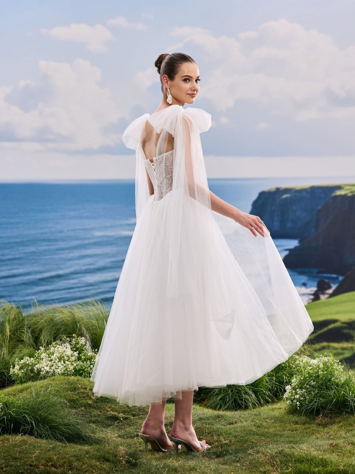 Verielle white A-Line wedding dress, back view