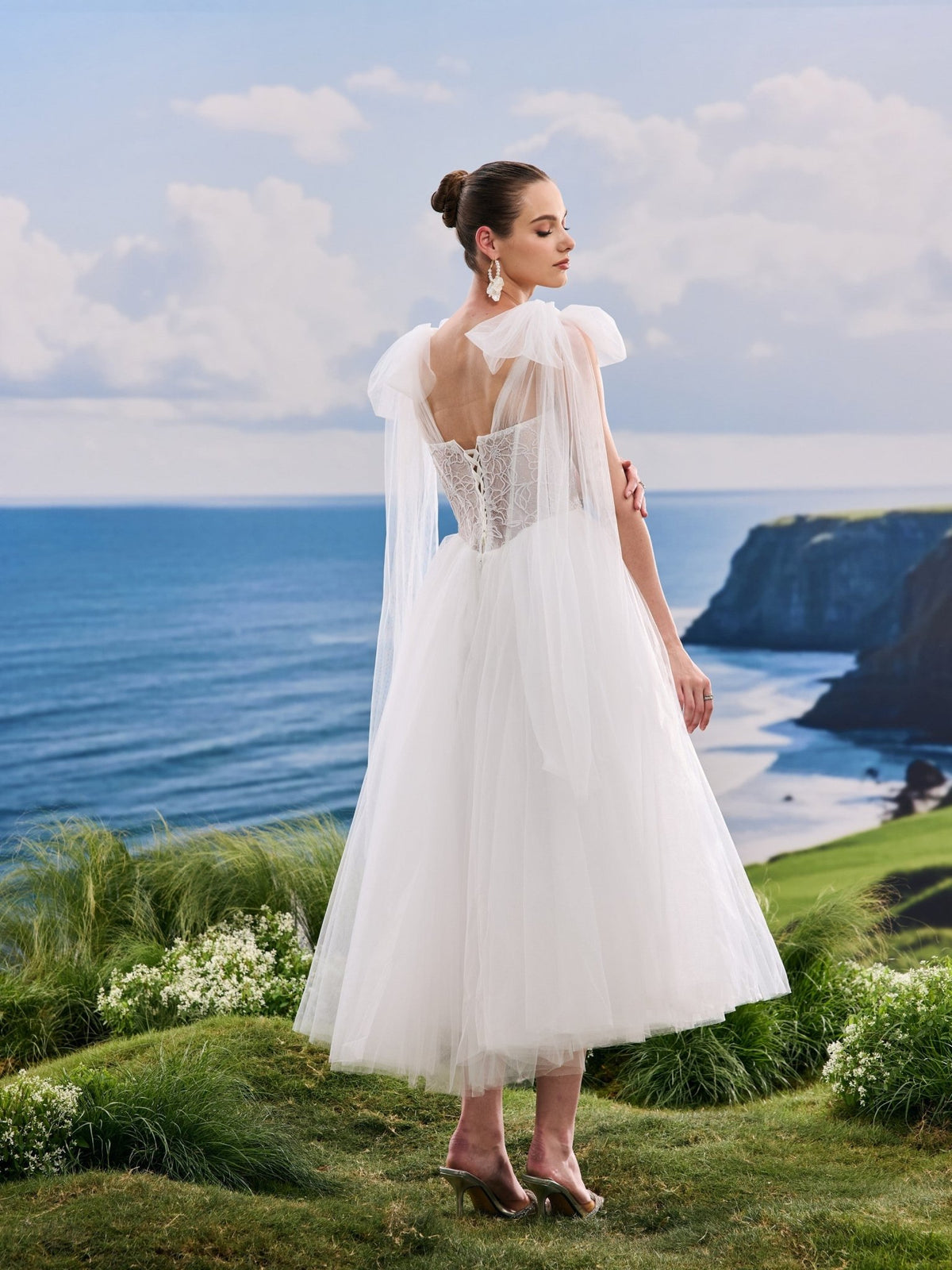 Verielle white A-Line wedding dress, back view