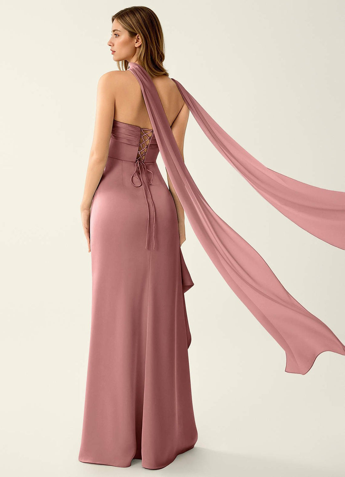 Esperanza Mermaid Strapless Satin Prom Dress in Dusty Rose