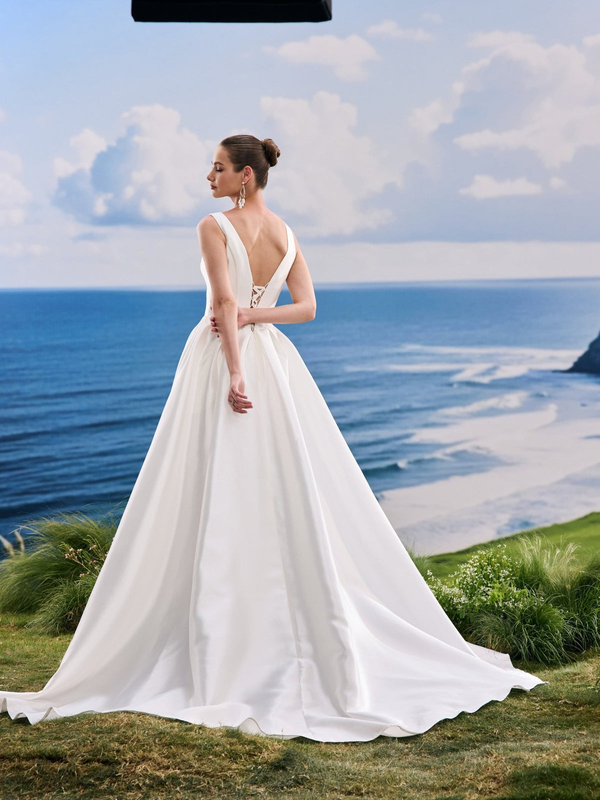 Veyra satin wedding dress - back view