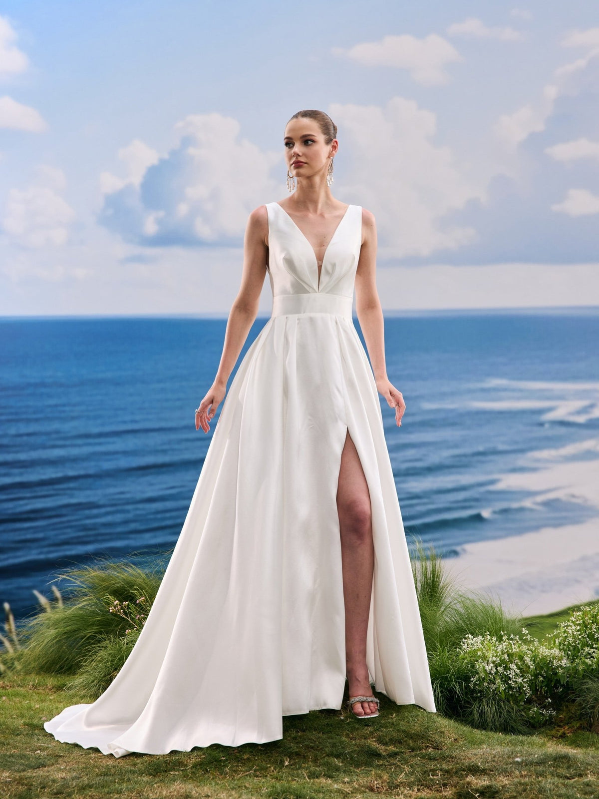 Veyra satin wedding dress - front view