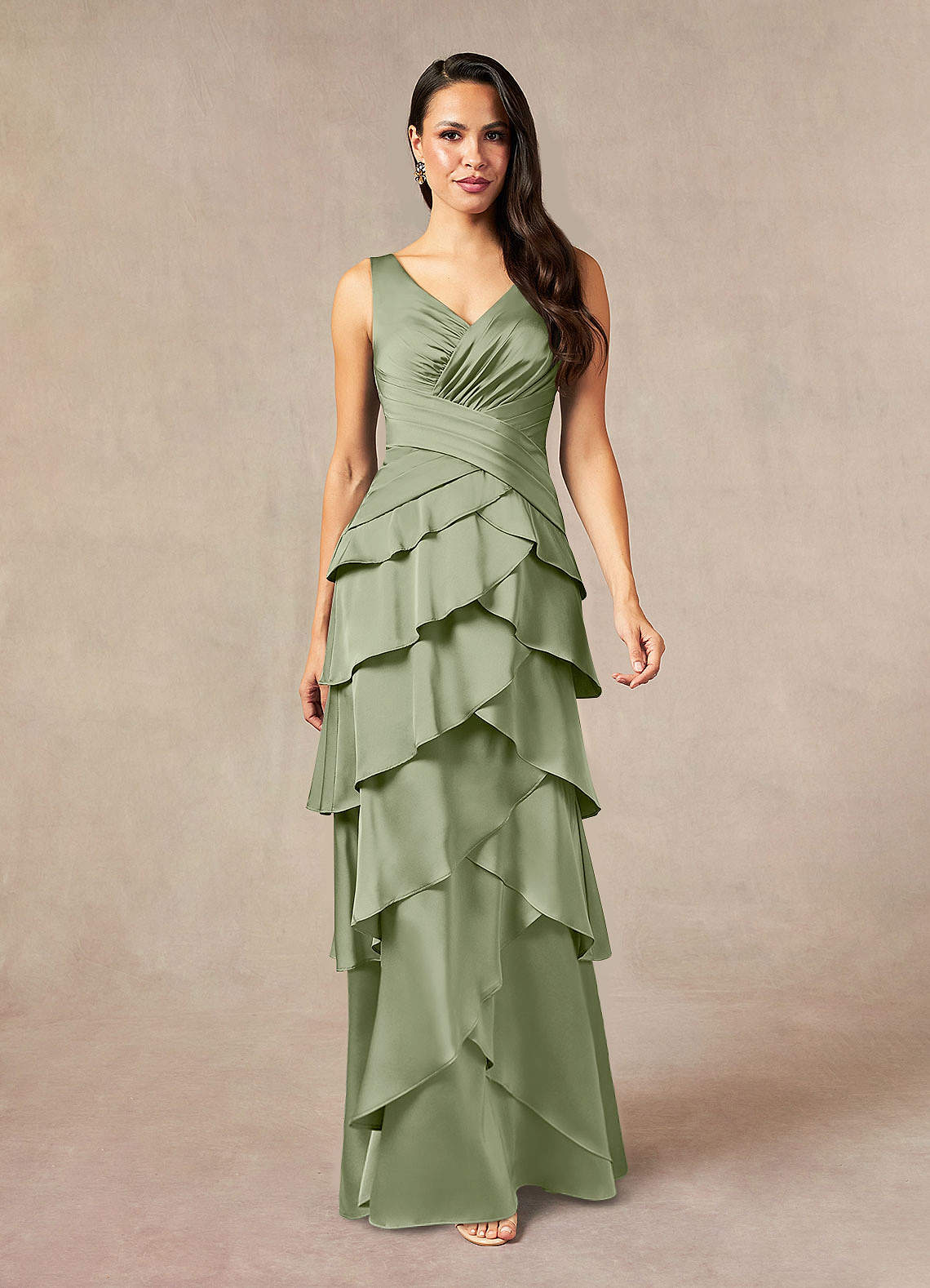Viola A-Line V-Neck Stretch Satin Mother of the Bride Dress in Pistachio