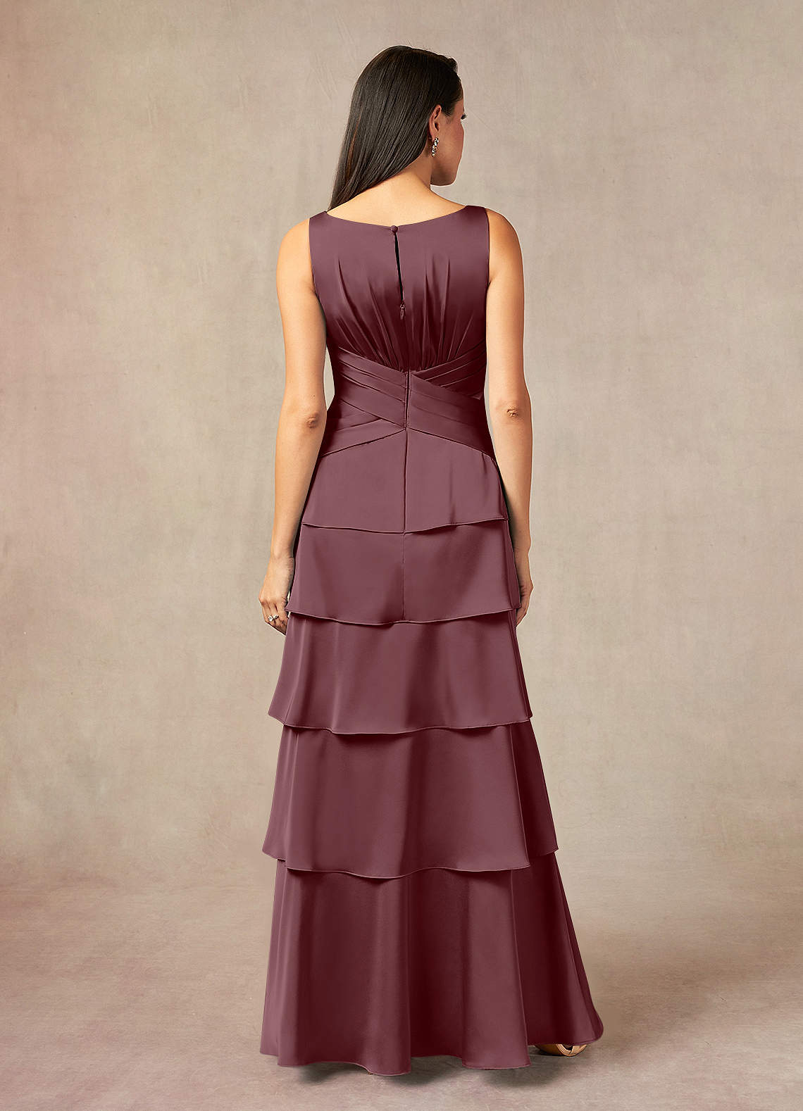 Viola A-Line V-Neck Stretch Satin Mother of the Bride Dress in Sangria