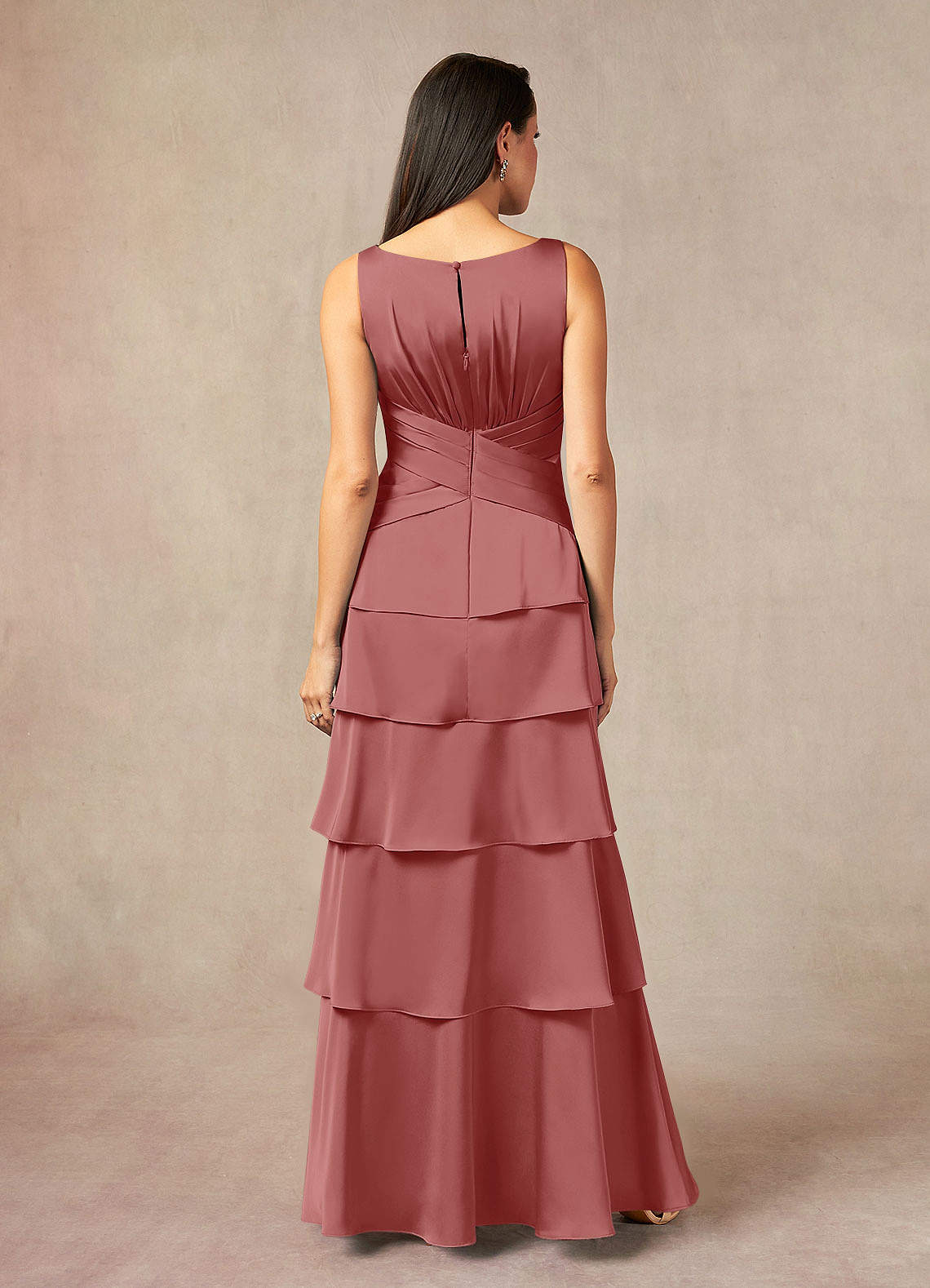 Viola A-Line V-Neck Stretch Satin Mother of the Bride Dress in Antique Rose