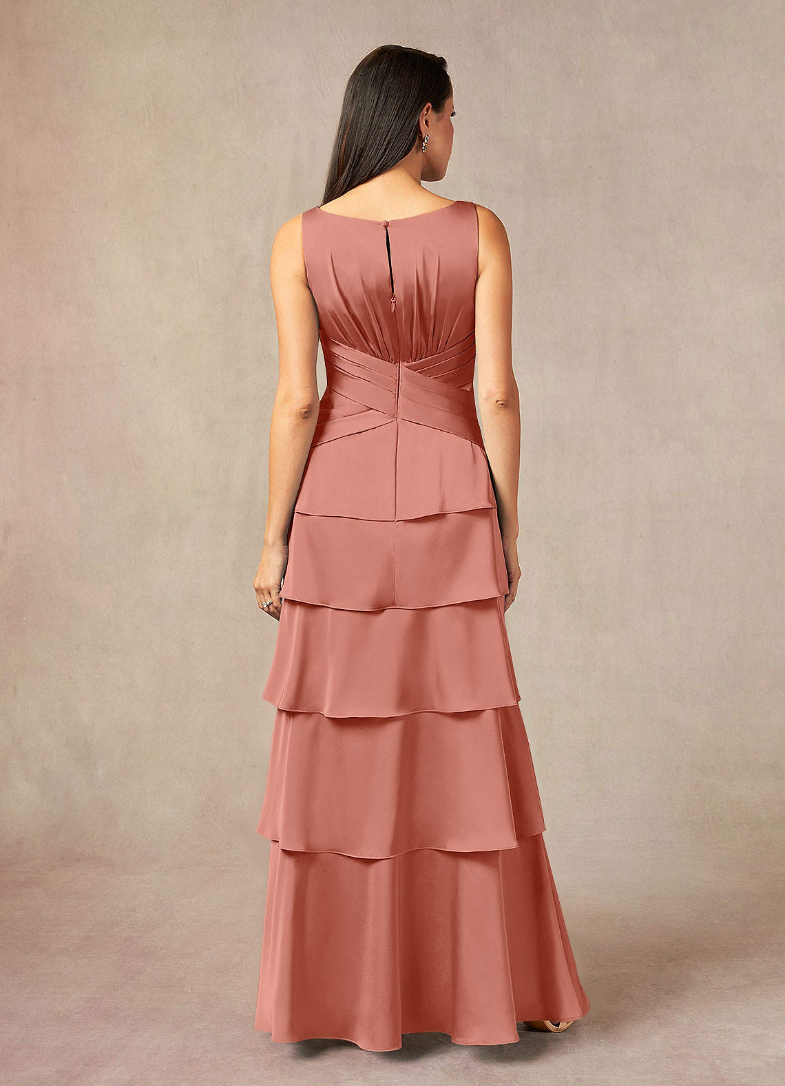 Viola A-Line V-Neck Stretch Satin Mother of the Bride Dress in Salmon Pink