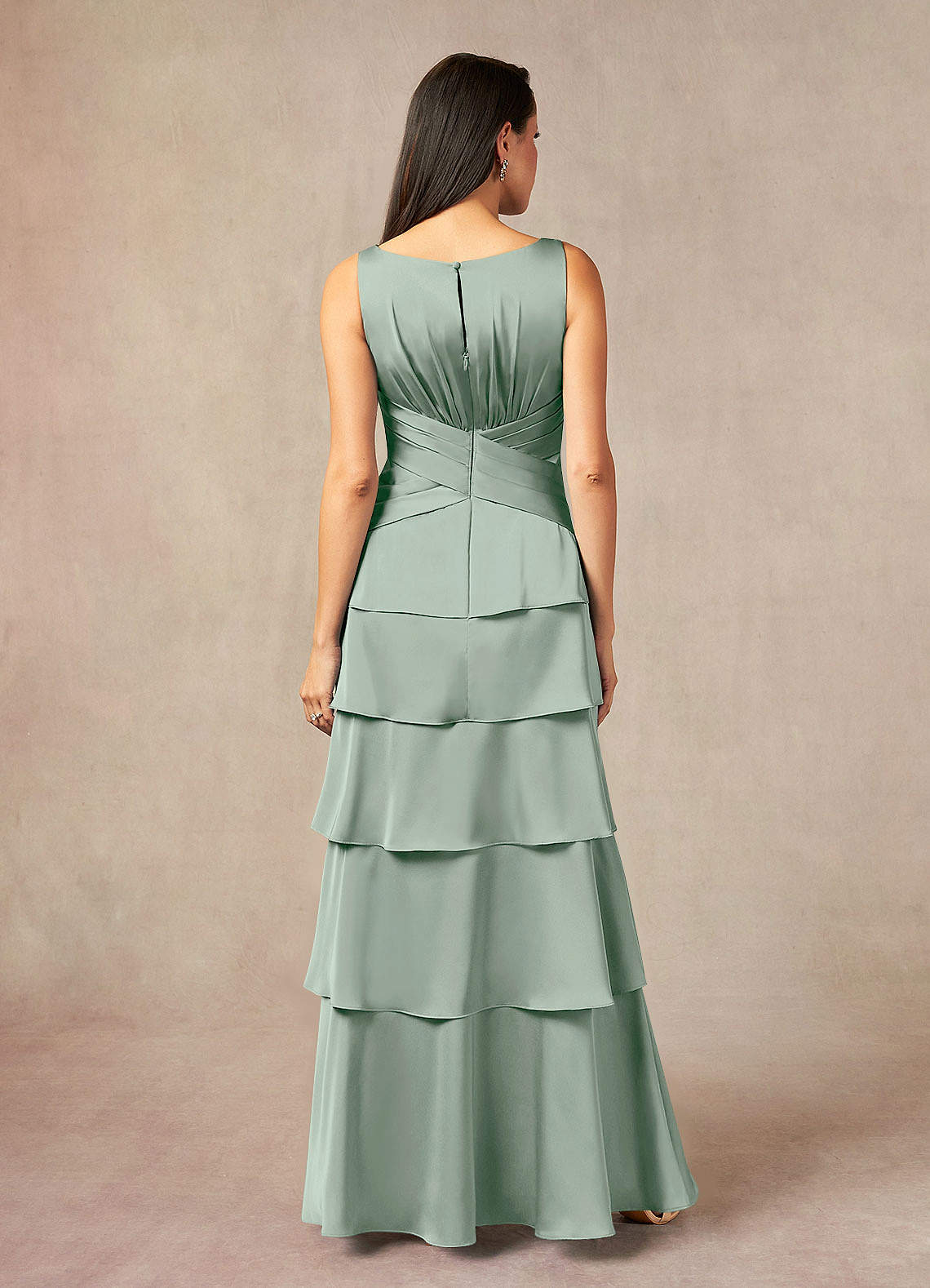 Viola A-Line V-Neck Stretch Satin Mother of the Bride Dress in Agave