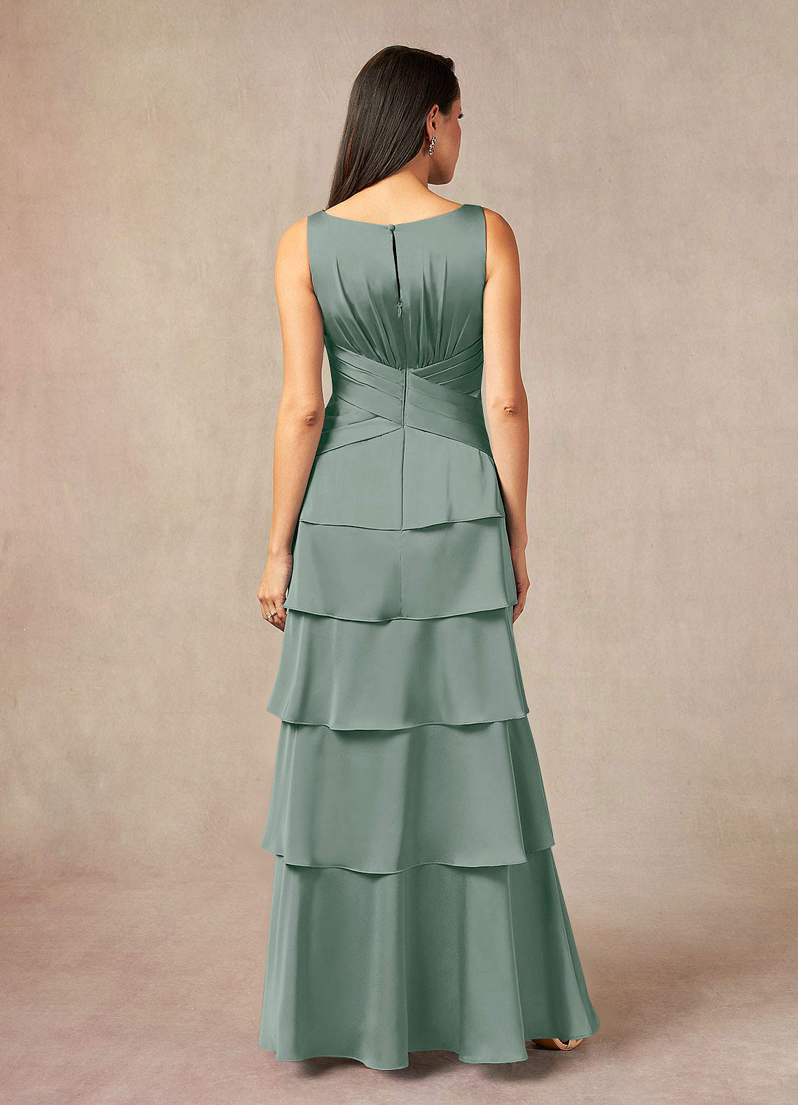 Viola A-Line V-Neck Stretch Satin Mother of the Bride Dress in Silver Sage