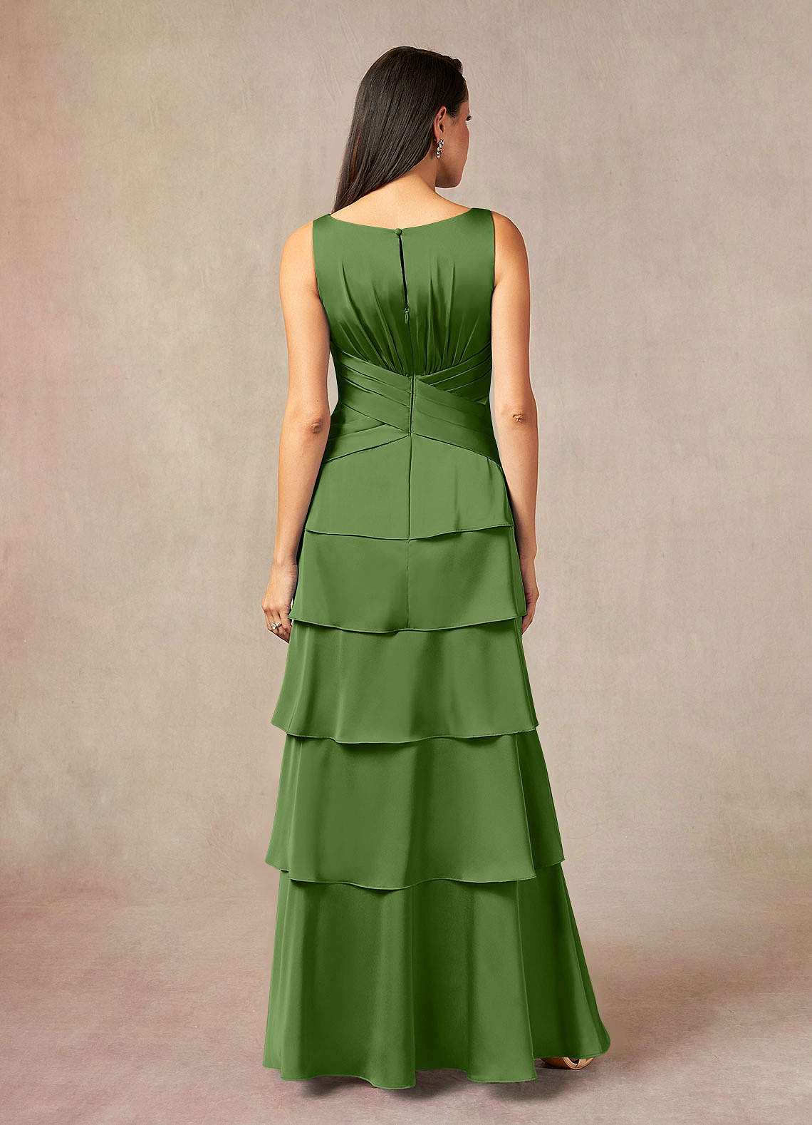 Viola A-Line V-Neck Stretch Satin Mother of the Bride Dress in Basil