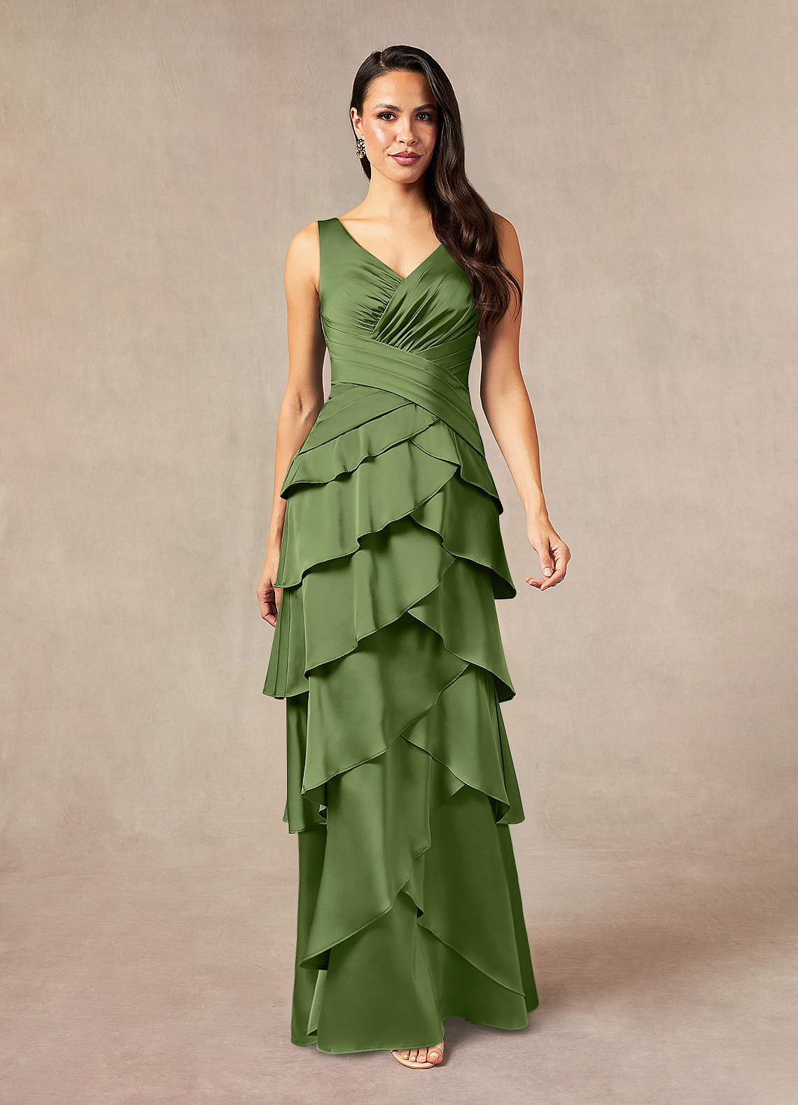 Viola A-Line V-Neck Stretch Satin Mother of the Bride Dress in Juniper