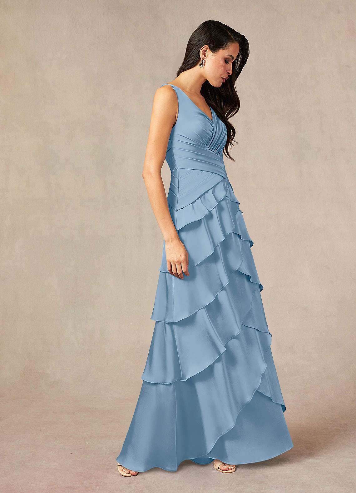 Viola A-Line V-Neck Stretch Satin Mother of the Bride Dress in Powder Blue
