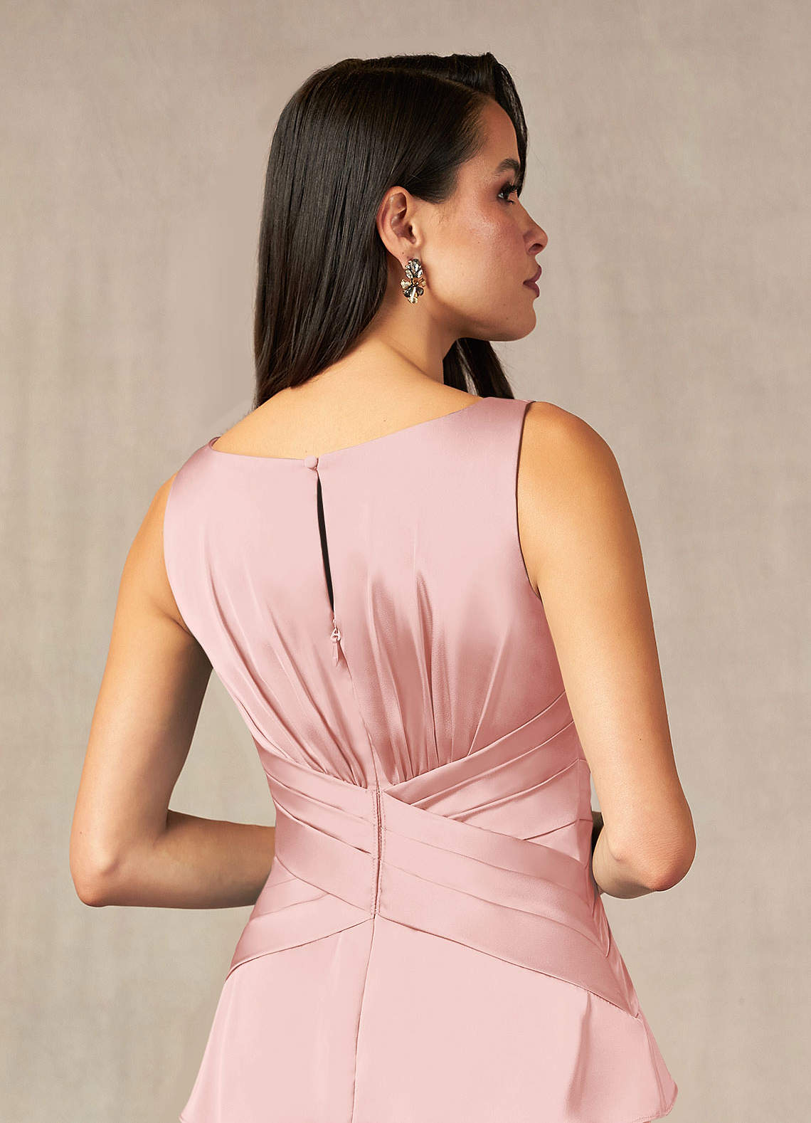 Viola A-Line V-Neck Stretch Satin Mother of the Bride Dress in Powder Pink