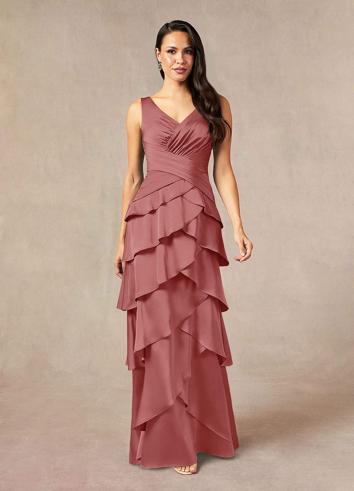 Viola A-Line V-Neck Stretch Satin Mother of the Bride Dress in Antique Rose