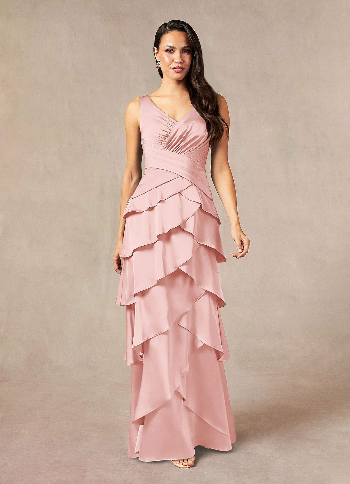 Viola A-Line V-Neck Stretch Satin Mother of the Bride Dress in Powder Pink