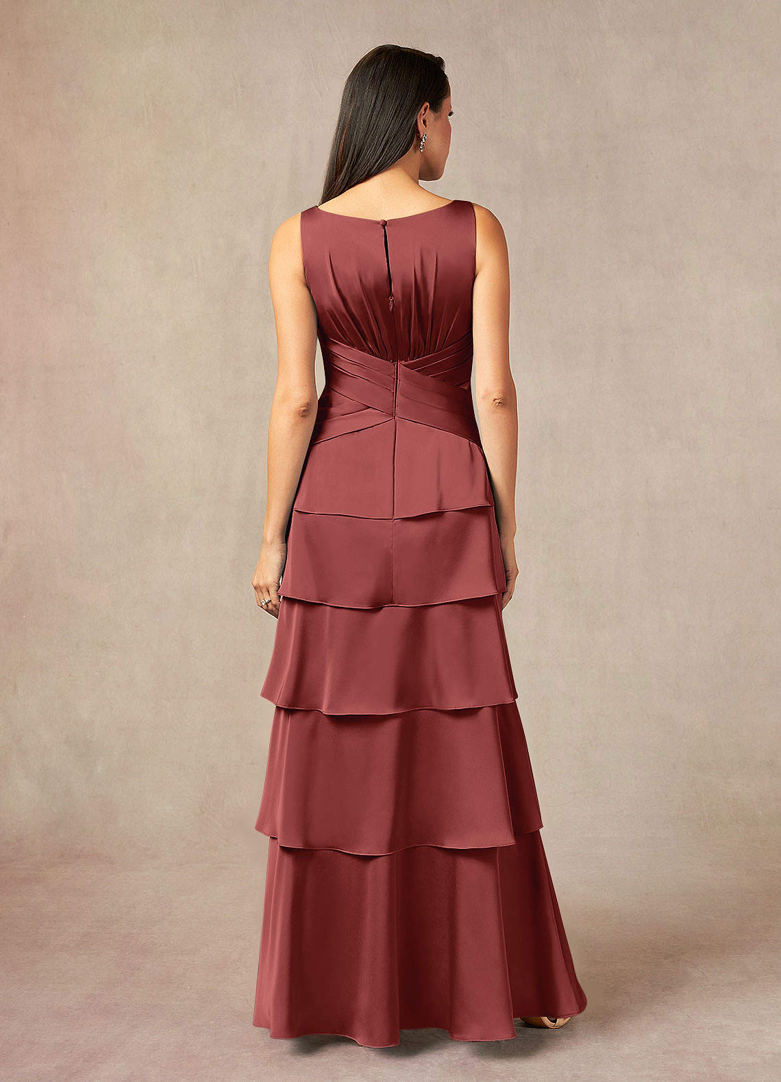 Viola A-Line V-Neck Stretch Satin Mother of the Bride Dress in Terracotta