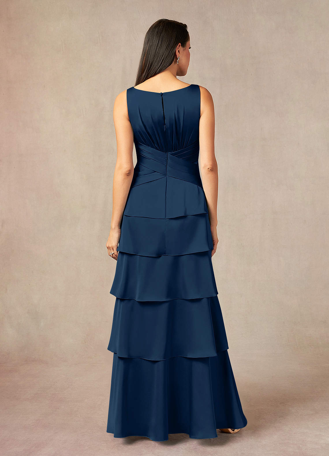Viola A-Line V-Neck Stretch Satin Mother of the Bride Dress in Dark Navy