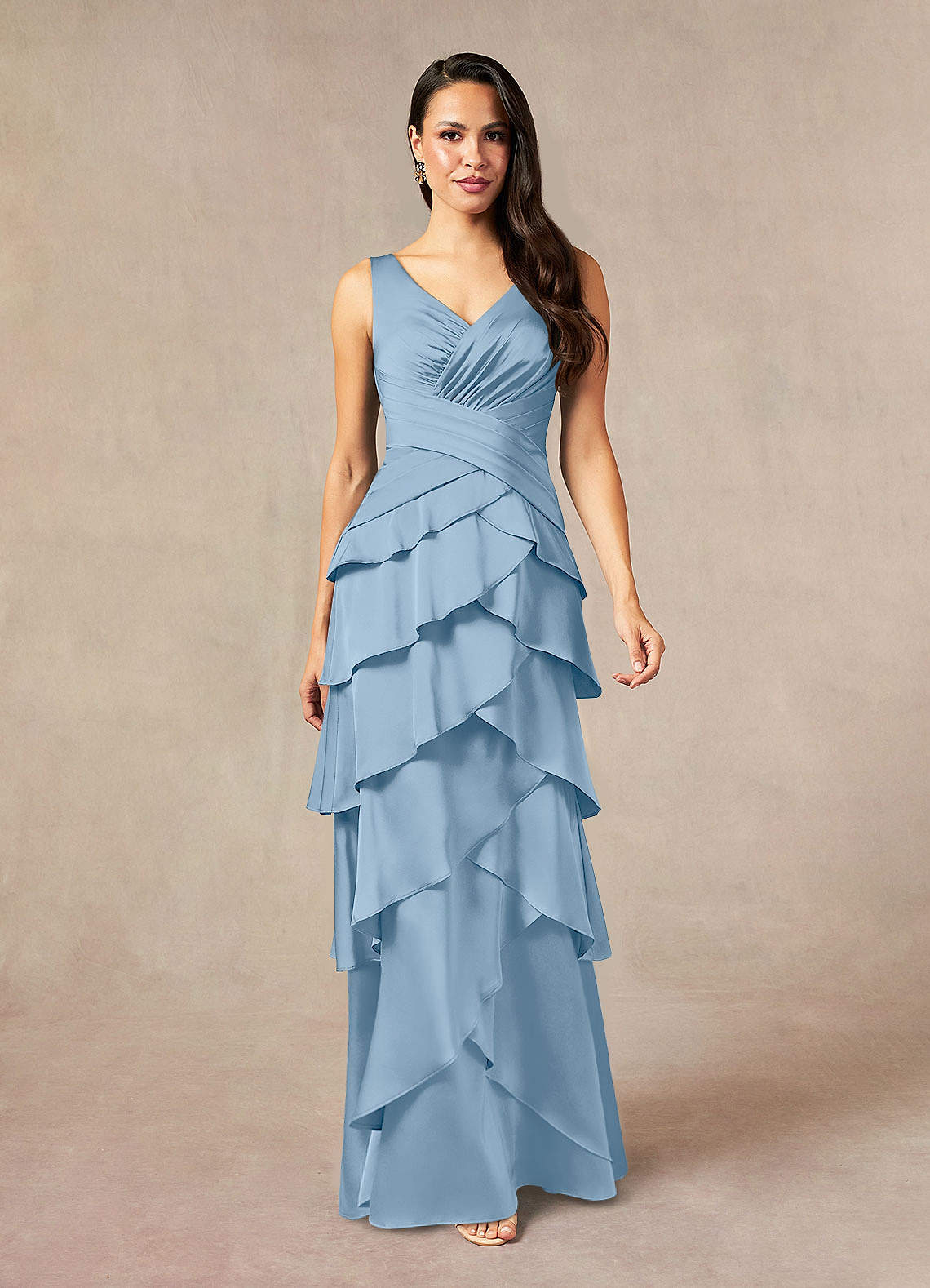 Viola A-Line V-Neck Stretch Satin Mother of the Bride Dress in Powder Blue