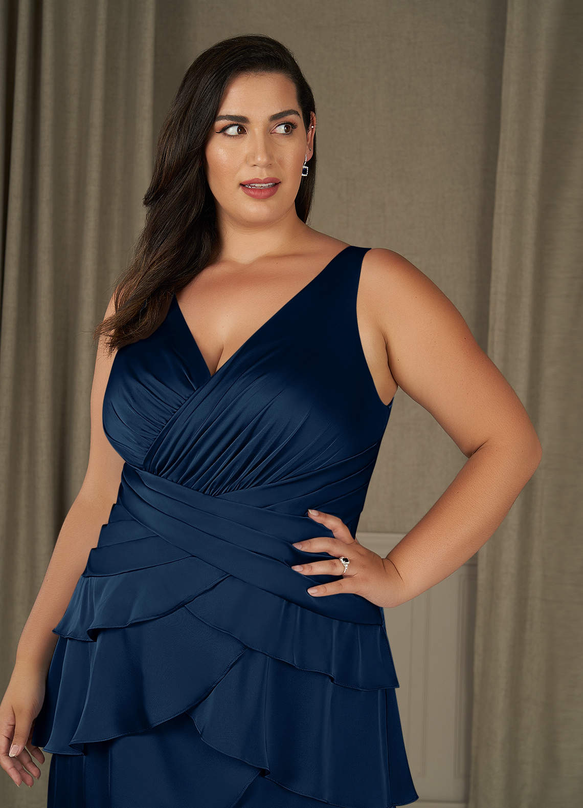 Viola A-Line V-Neck Stretch Satin Mother of the Bride Dress