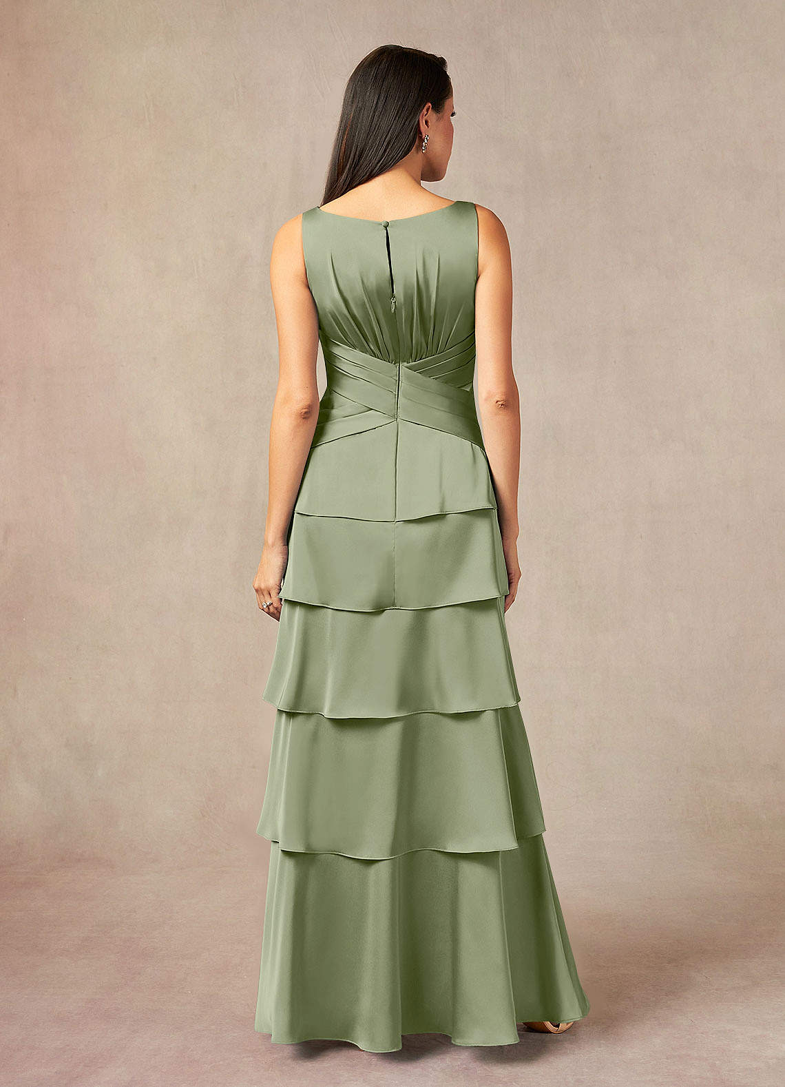 Viola A-Line V-Neck Stretch Satin Mother of the Bride Dress in Pistachio