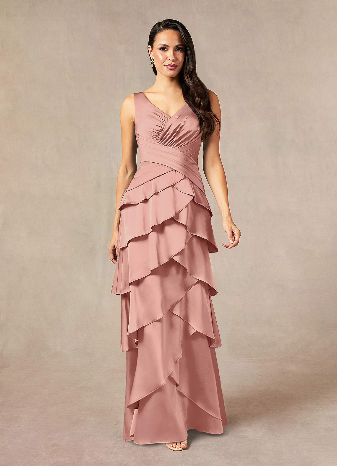 Viola A-Line V-Neck Stretch Satin Mother of the Bride Dress in Rosette