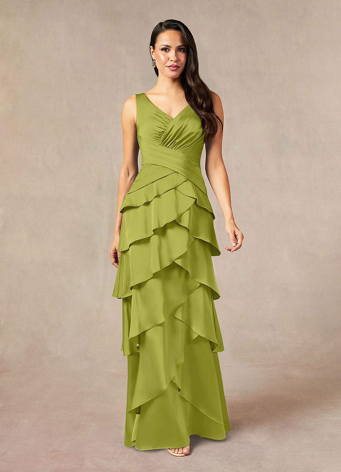 Viola A-Line V-Neck Stretch Satin Mother of the Bride Dress in Lemongrass