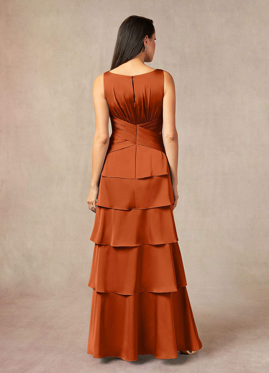 Viola A-Line V-Neck Stretch Satin Mother of the Bride Dress in Burnt Orange