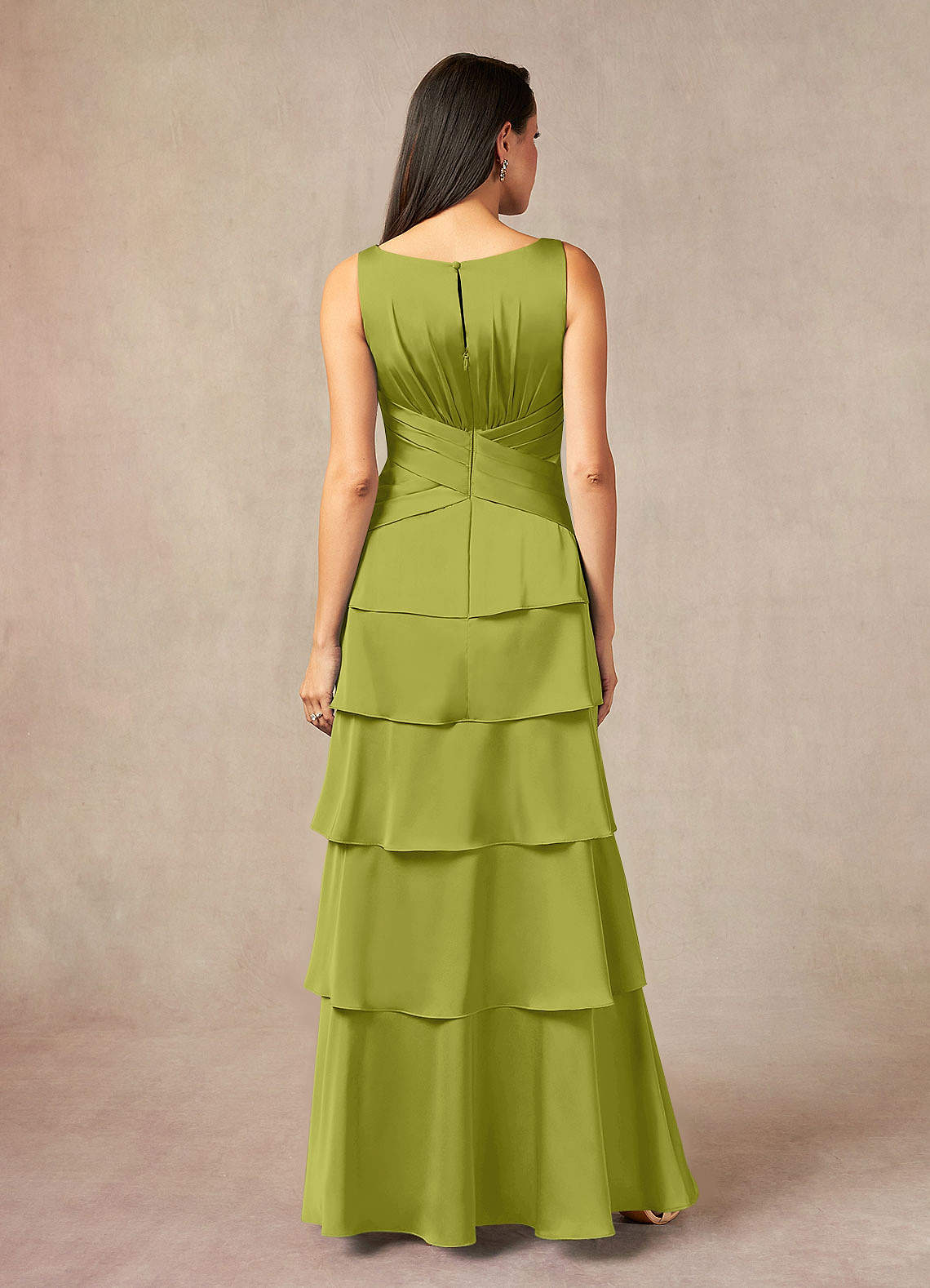 Viola A-Line V-Neck Stretch Satin Mother of the Bride Dress in Lemongrass