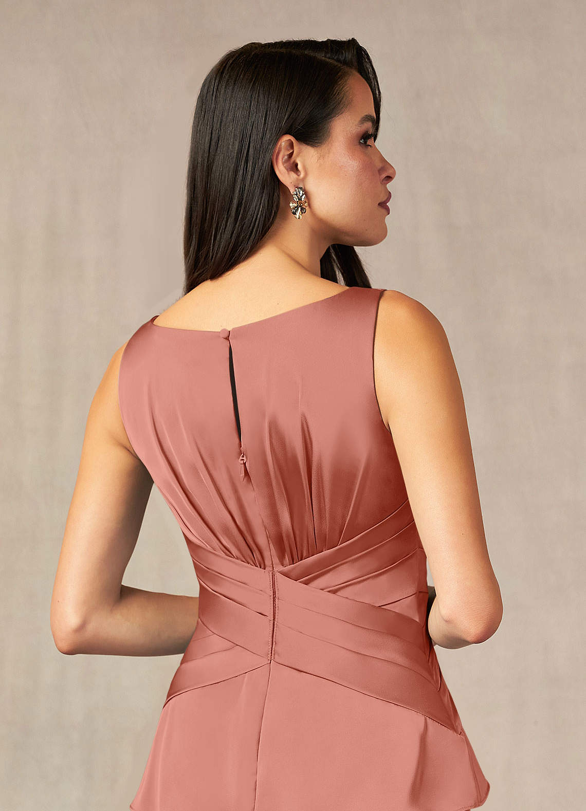 Viola A-Line V-Neck Stretch Satin Mother of the Bride Dress in Salmon Pink