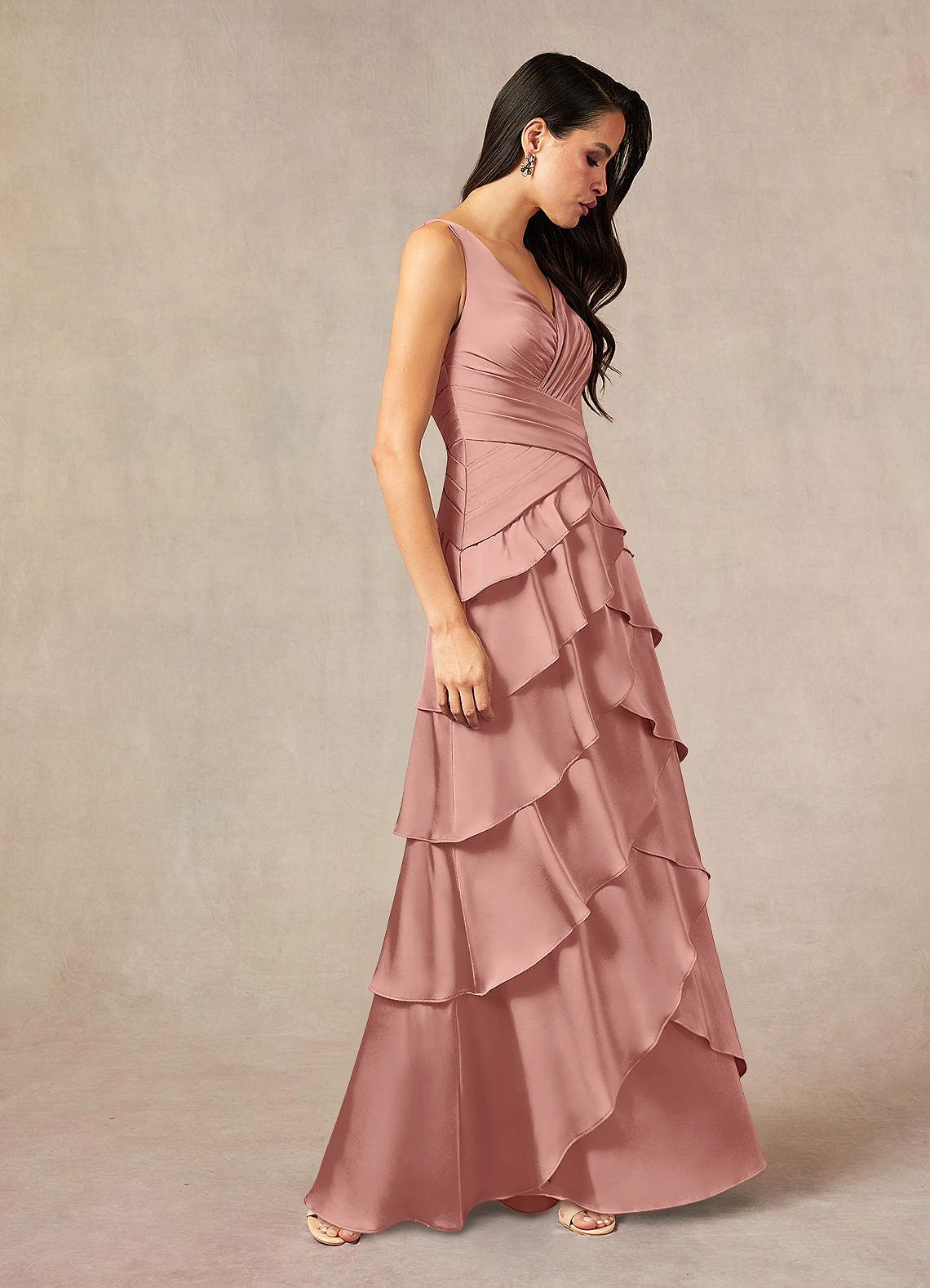 Viola A-Line V-Neck Stretch Satin Mother of the Bride Dress in Rosette