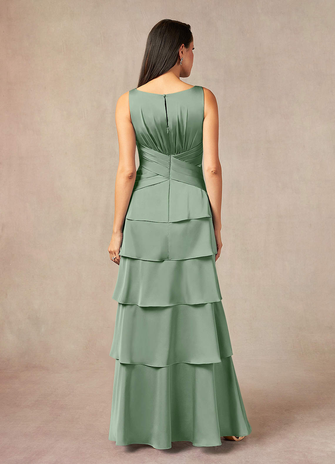 Viola A-Line V-Neck Stretch Satin Mother of the Bride Dress in matcha