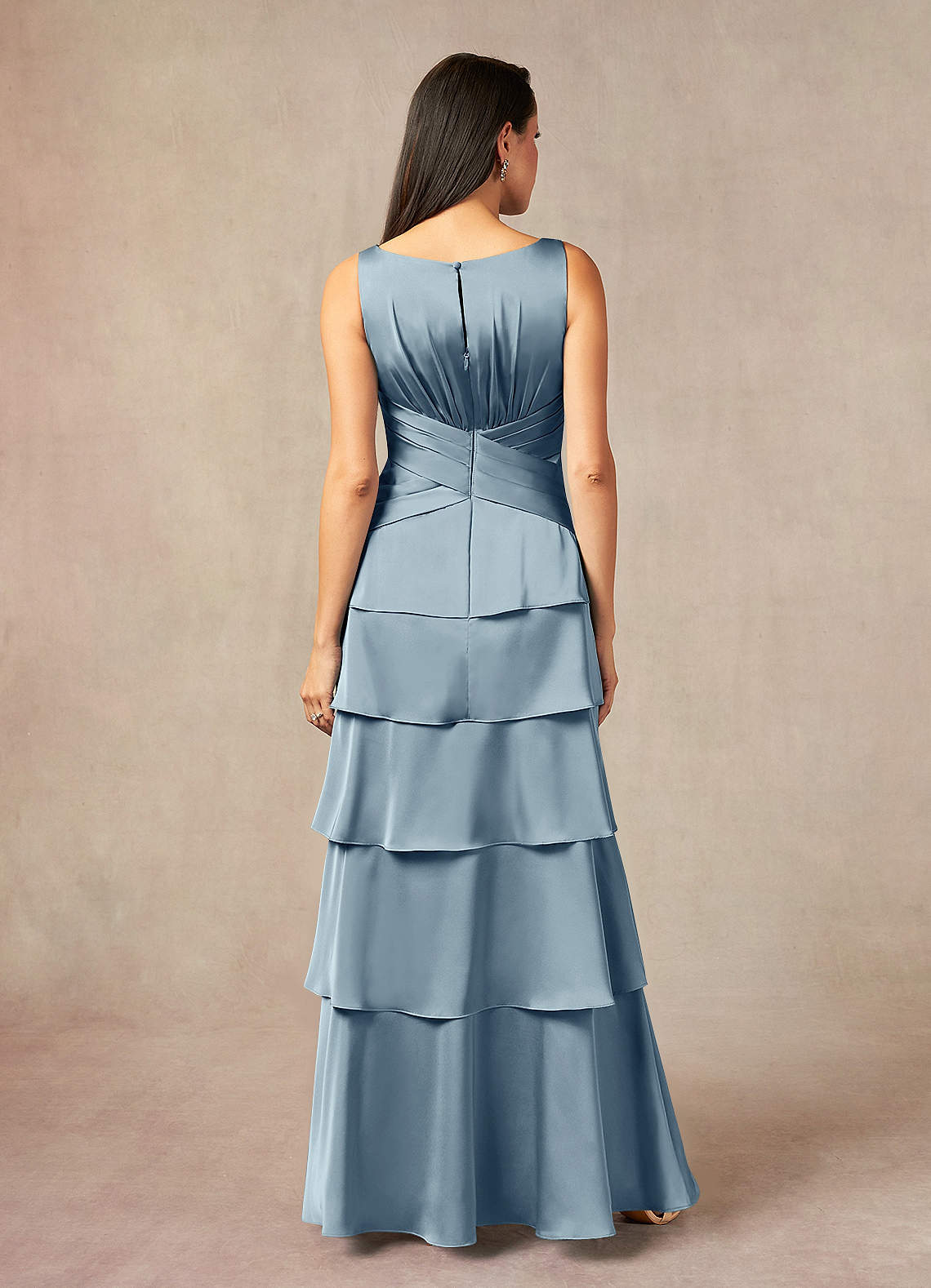 Viola A-Line V-Neck Stretch Satin Mother of the Bride Dress in dusty blue