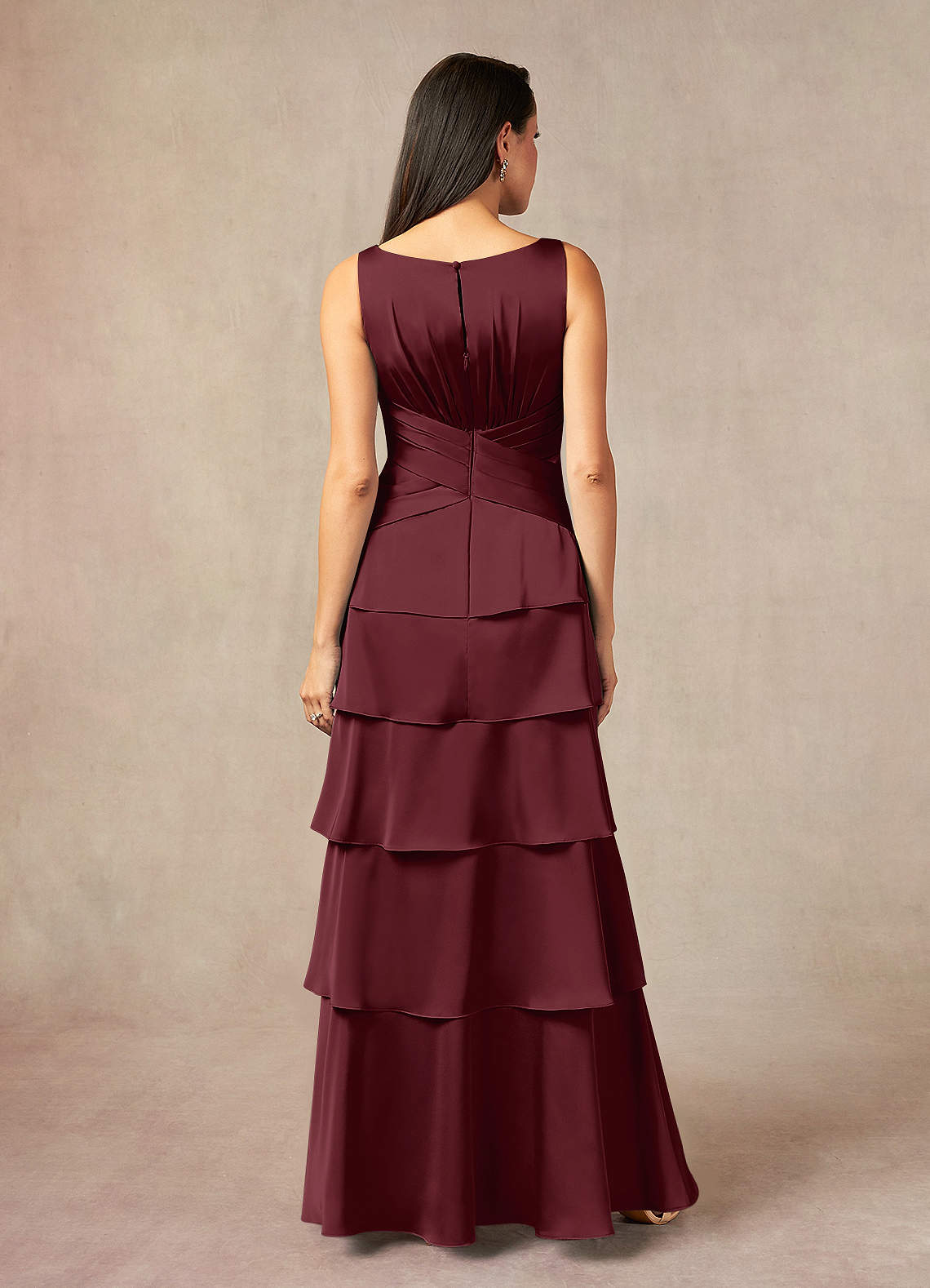 Viola A-Line V-Neck Stretch Satin Mother of the Bride Dress in Cabernet