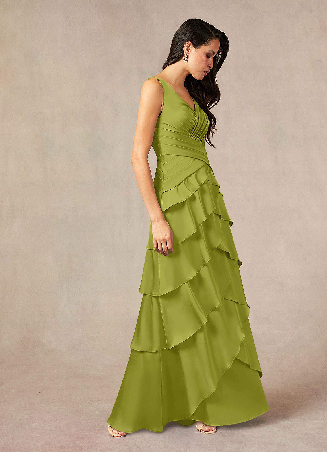 Viola A-Line V-Neck Stretch Satin Mother of the Bride Dress in Lemongrass