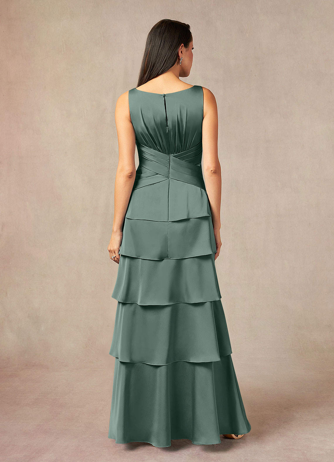 Viola A-Line V-Neck Stretch Satin Mother of the Bride Dress in Sea Moss