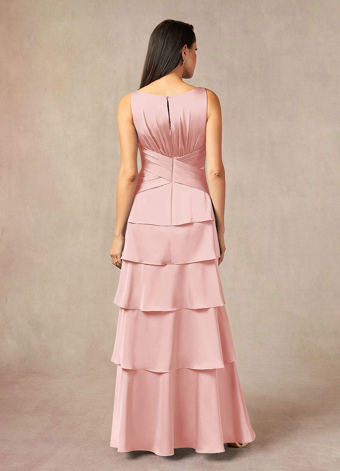 Viola A-Line V-Neck Stretch Satin Mother of the Bride Dress in Powder Pink