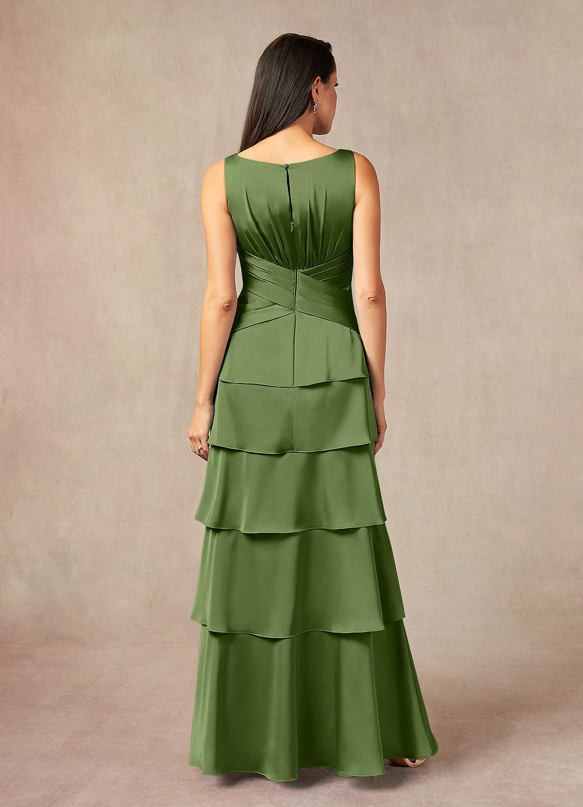 Viola A-Line V-Neck Stretch Satin Mother of the Bride Dress in Juniper
