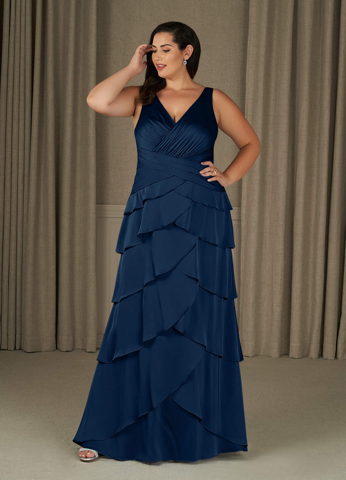 Viola A-Line V-Neck Stretch Satin Mother of the Bride Dress