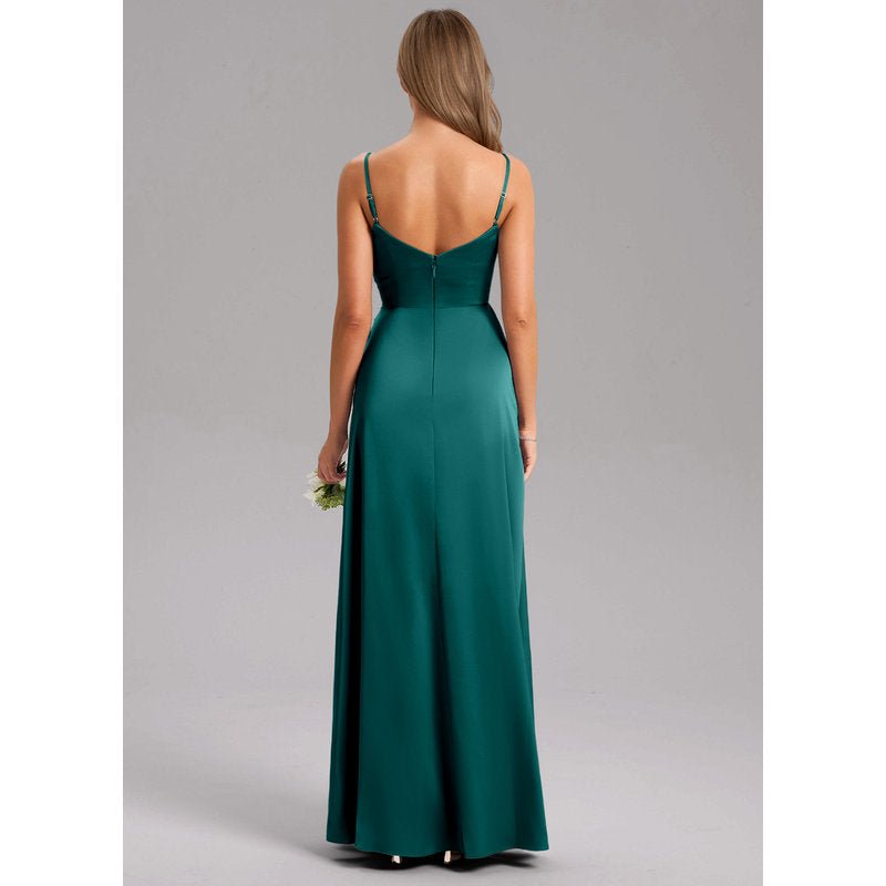 Waverly A-Line V-Neck Stretch Satin Bridesmaid Dress in Peacock - gallery 1