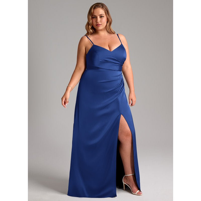Waverly A-Line V-Neck Stretch Satin Bridesmaid Dress in Royal Blue - gallery 3