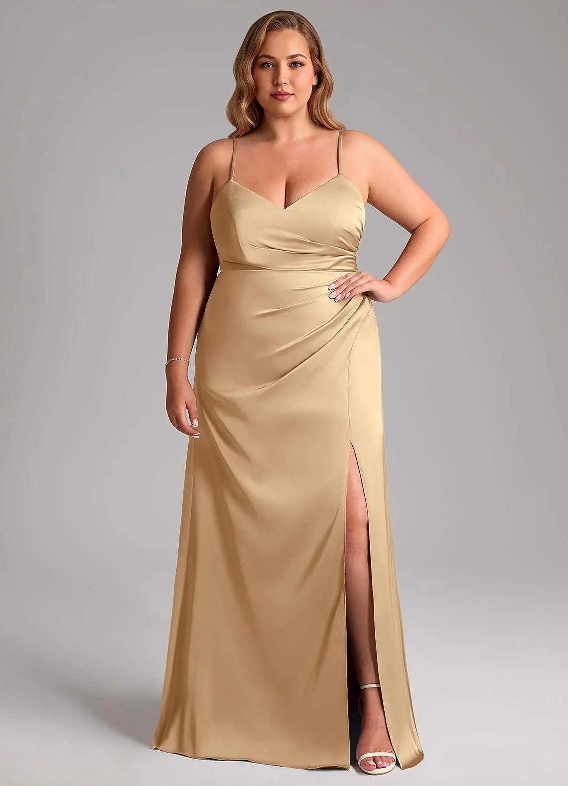 Azuree A-Line V-Neck Stretch Satin Bridesmaid Dress