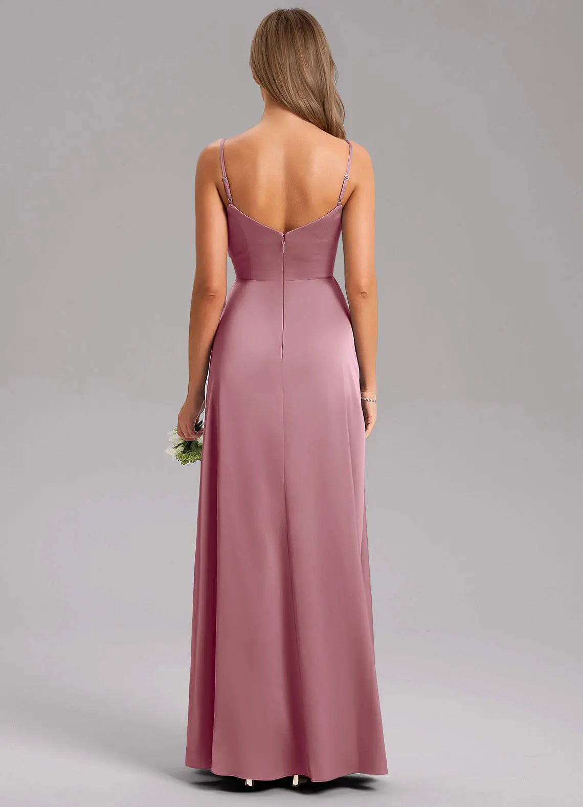 Azuree A-Line V-Neck Stretch Satin Bridesmaid Dress in Amethyst