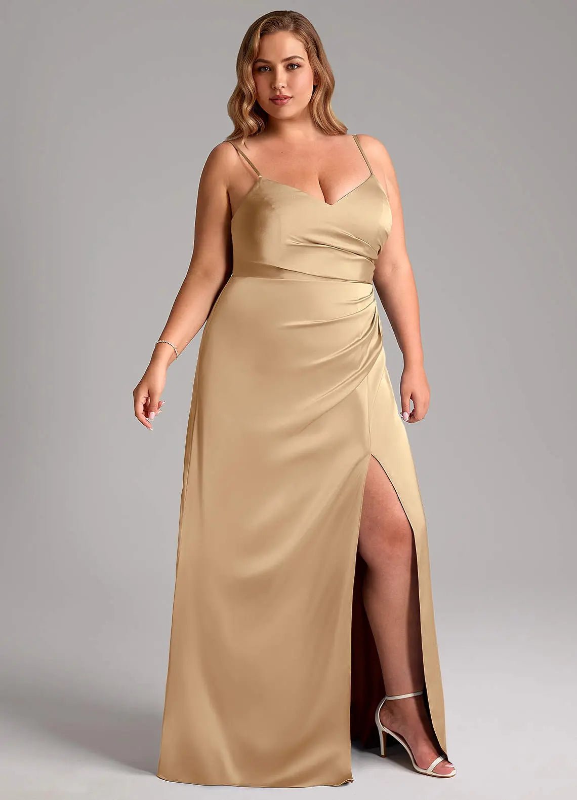 Azuree A-Line V-Neck Stretch Satin Bridesmaid Dress