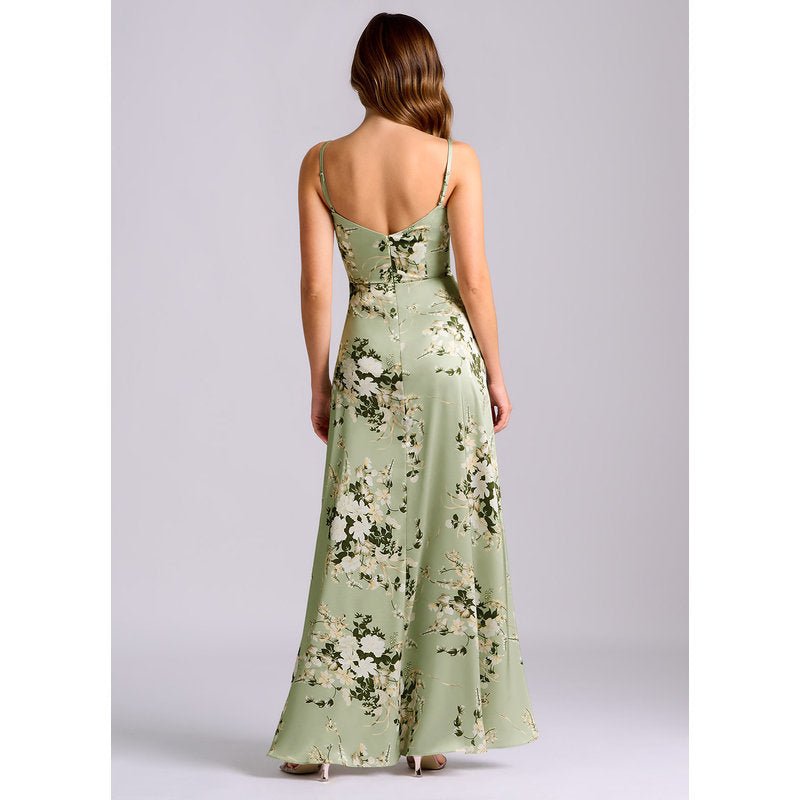 Waverly A-Line V-Neck Stretch Satin Bridesmaid Dress in Floral Vines - gallery 1