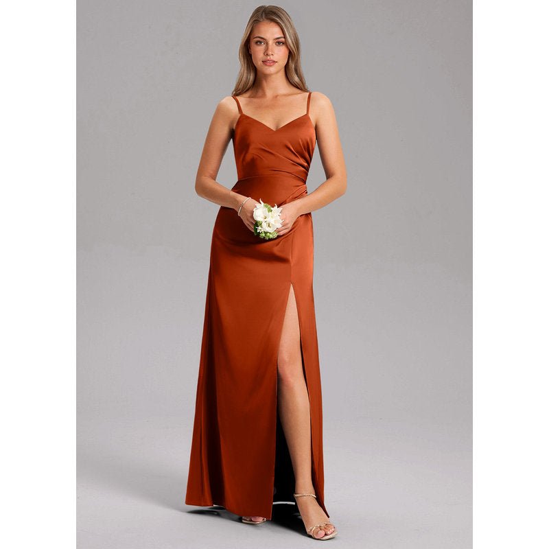 Waverly A-Line V-Neck Stretch Satin Bridesmaid Dress in Paprika - gallery 2