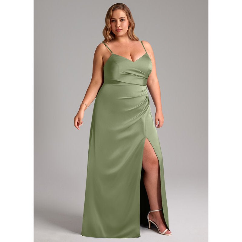 Waverly A-Line V-Neck Stretch Satin Bridesmaid Dress in Pistachio - gallery 3