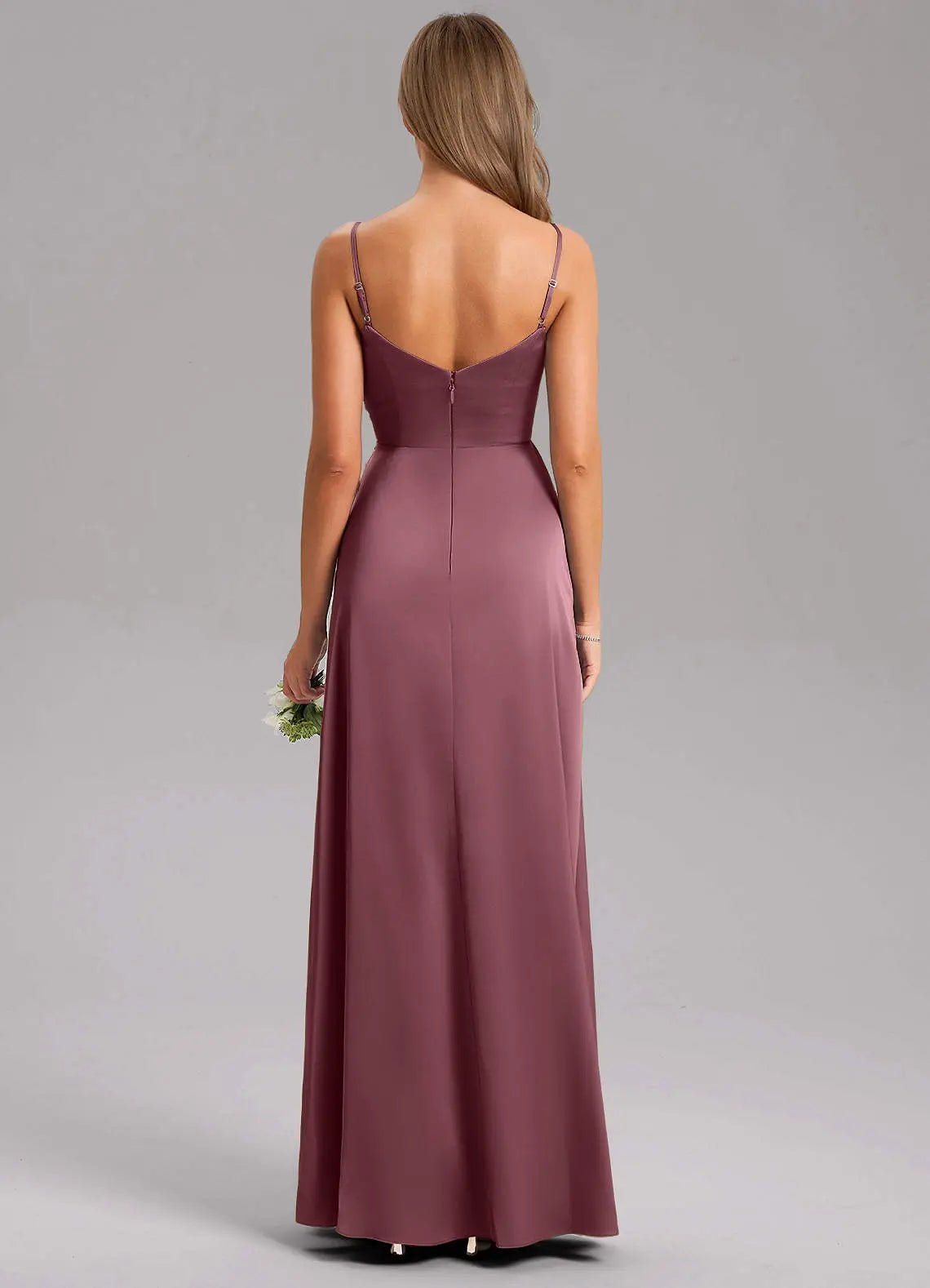 Azuree A-Line V-Neck Stretch Satin Bridesmaid Dress in Sangria