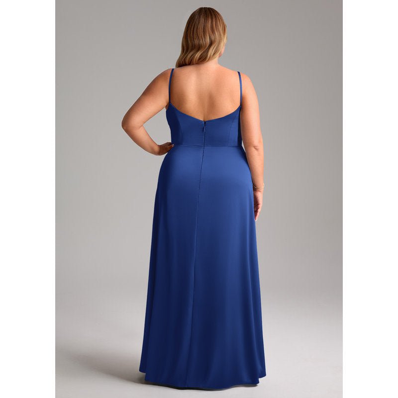 Waverly A-Line V-Neck Stretch Satin Bridesmaid Dress in Royal Blue - gallery 1